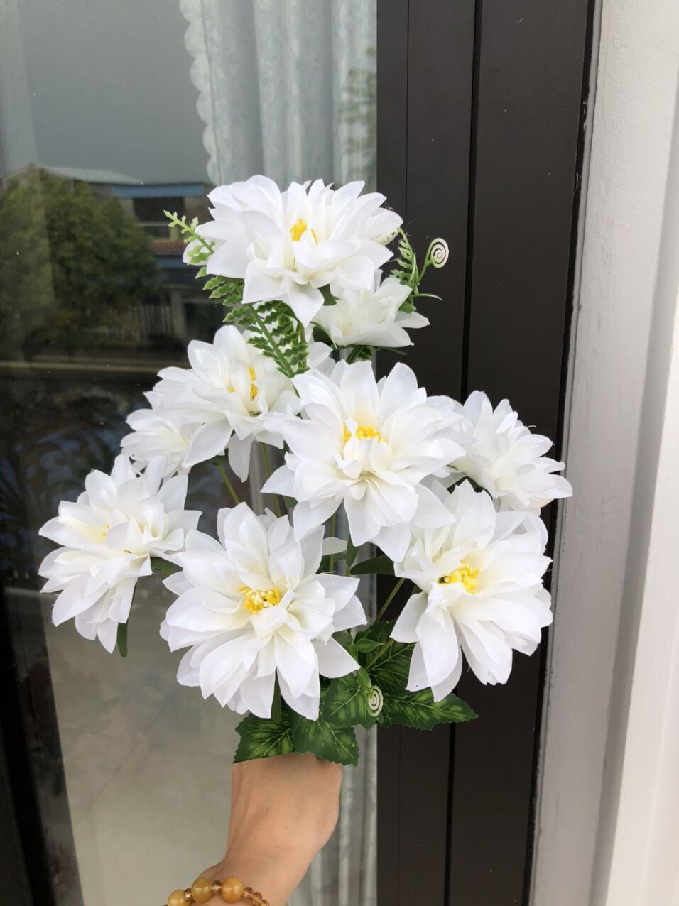 Cụm Hoa Thược Dược 9 bông Size 8cm_ Hoa Lụa Cao Cấp