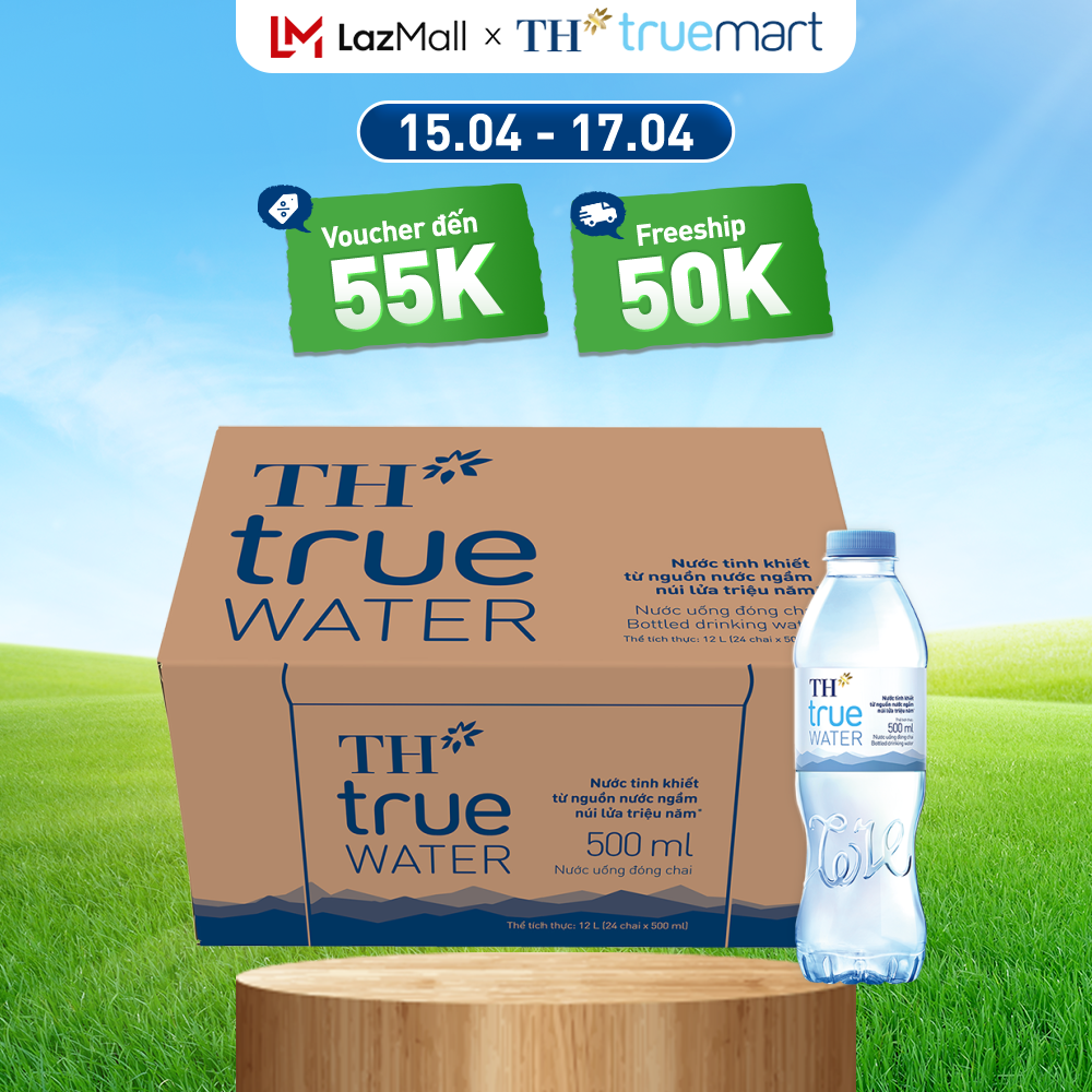 Thùng 24 chai nước tinh khiết TH True Water 500ml