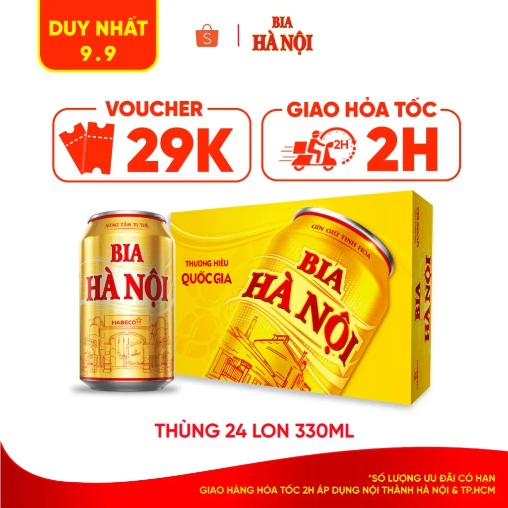 Thùng 24 lon bia hà nội habeco 330ml/lon