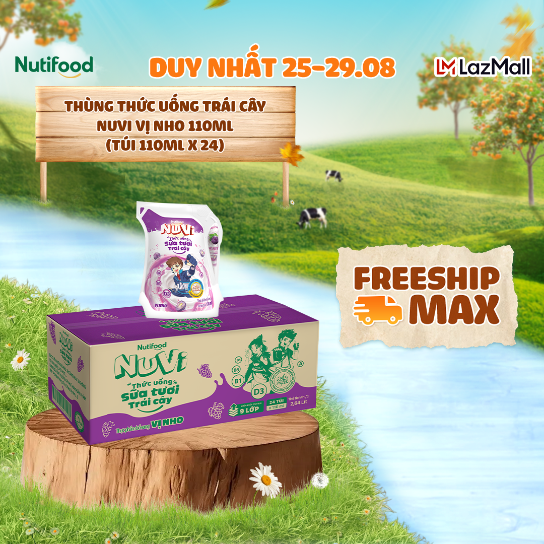 Nuvi thùng thức uống sữa tươi trái cây vị nho 110ml