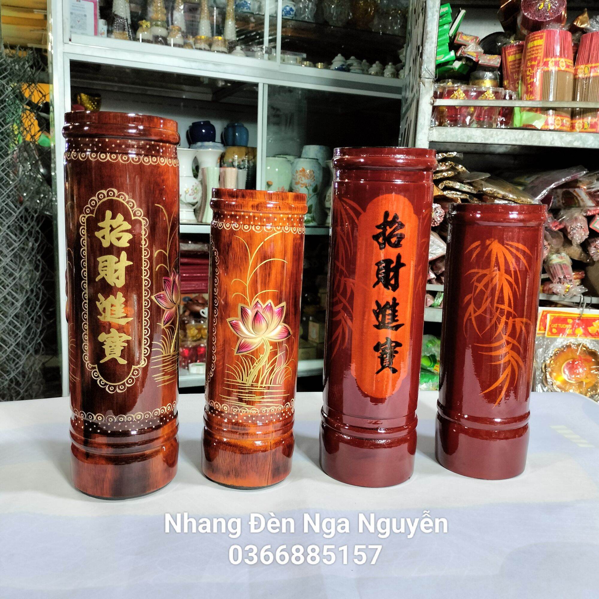 Ống đựng nhang bằng gỗ vẽ hoạ tiết