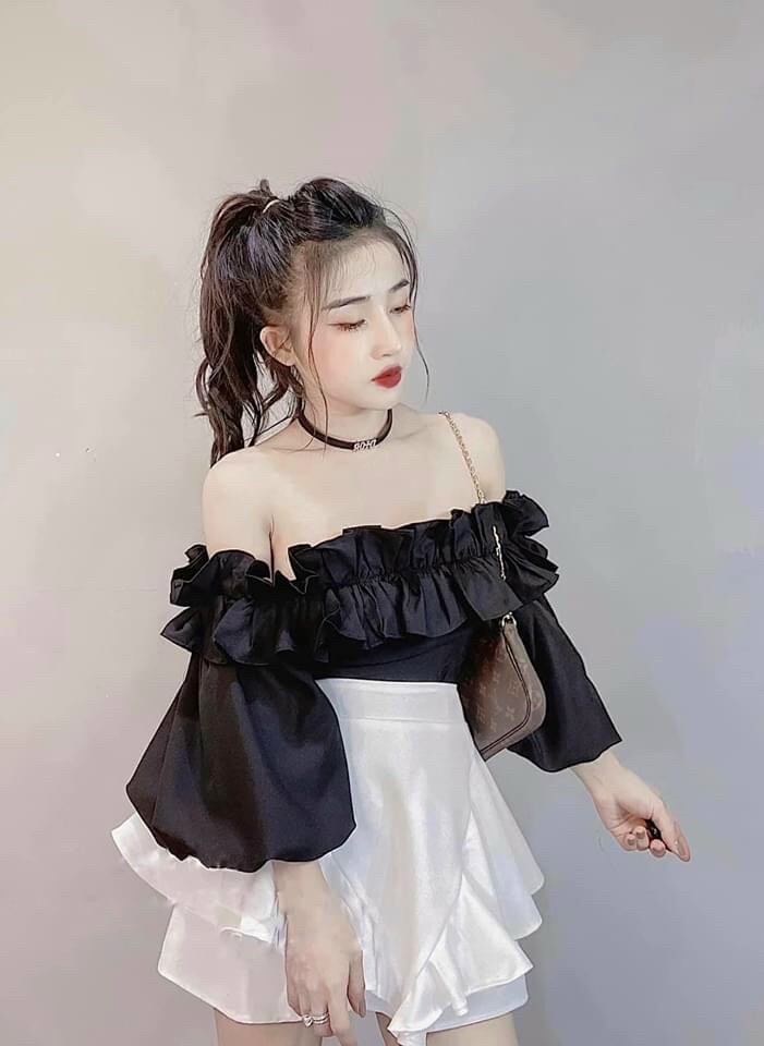 ÁO KIỂU CROPTOP NHÚNG TAY PHỒNG