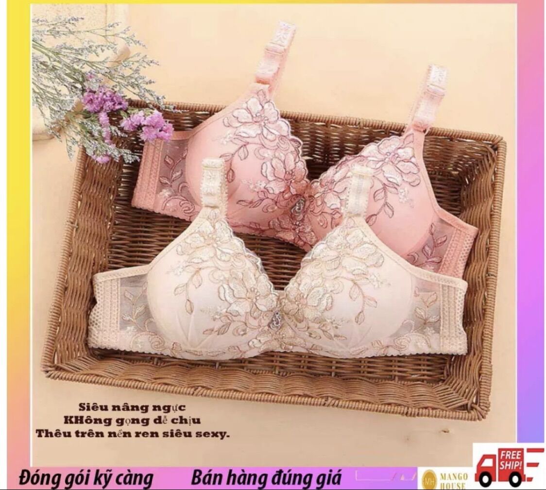 Áo lót nâng ngực không gọng phối ren-Mút mỏng, thêu ren siêu sexy, mềm mại, dễ chịu, co giãn tốt, ôm trọn bầu ngực, giúp tạo ngực giả, nâng đỡ ngực xệ- Mango House shop- Áo lót thái, áo lót cho ngực xệ, áo sexy, áo ngực, áo lót ren