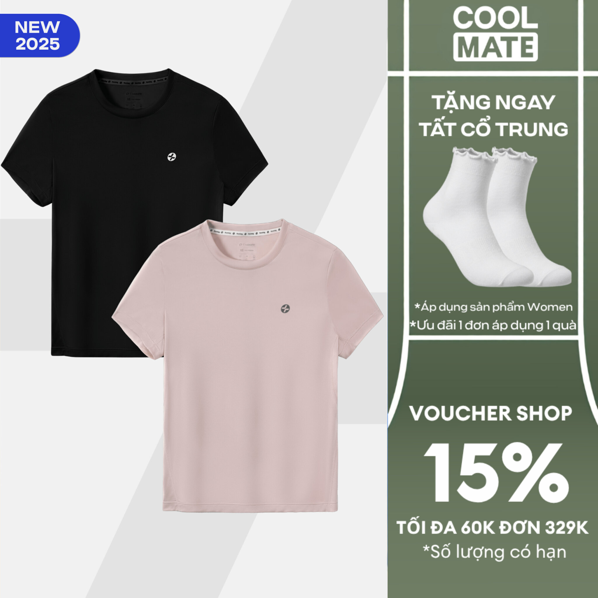 [TẶNG TẤT CỔ TRUNG]Combo 2 áo thun thể thao nữ Core Tee chạy bộ, tập gym, Pickleball siêu nhẹ, thấm hút, nhanh khô - Coolmate Women