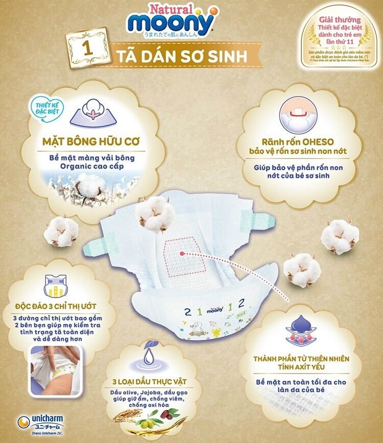 TÃ DÁN MOONY NATURAL NỘI ĐỊA NHẬT CAO CẤP SIZE M 46 MIẾNG (5-10KG)