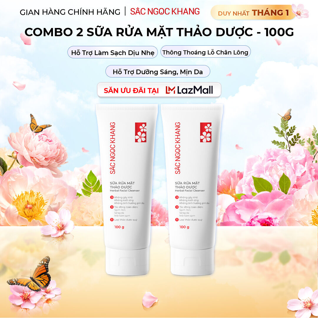  Combo 2 sữa rửa mặt Sắc Ngọc Khang 100g dưỡng da trắng sáng với tinh chất hoa anh đào công thức dịu nhẹ phù hợp pH sinh lý làn da 5.5 không chứa xà phòng II 