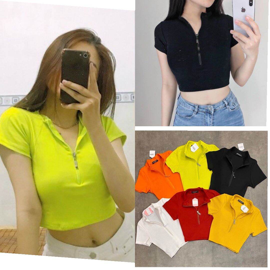 Áo thun croptop dây kéo