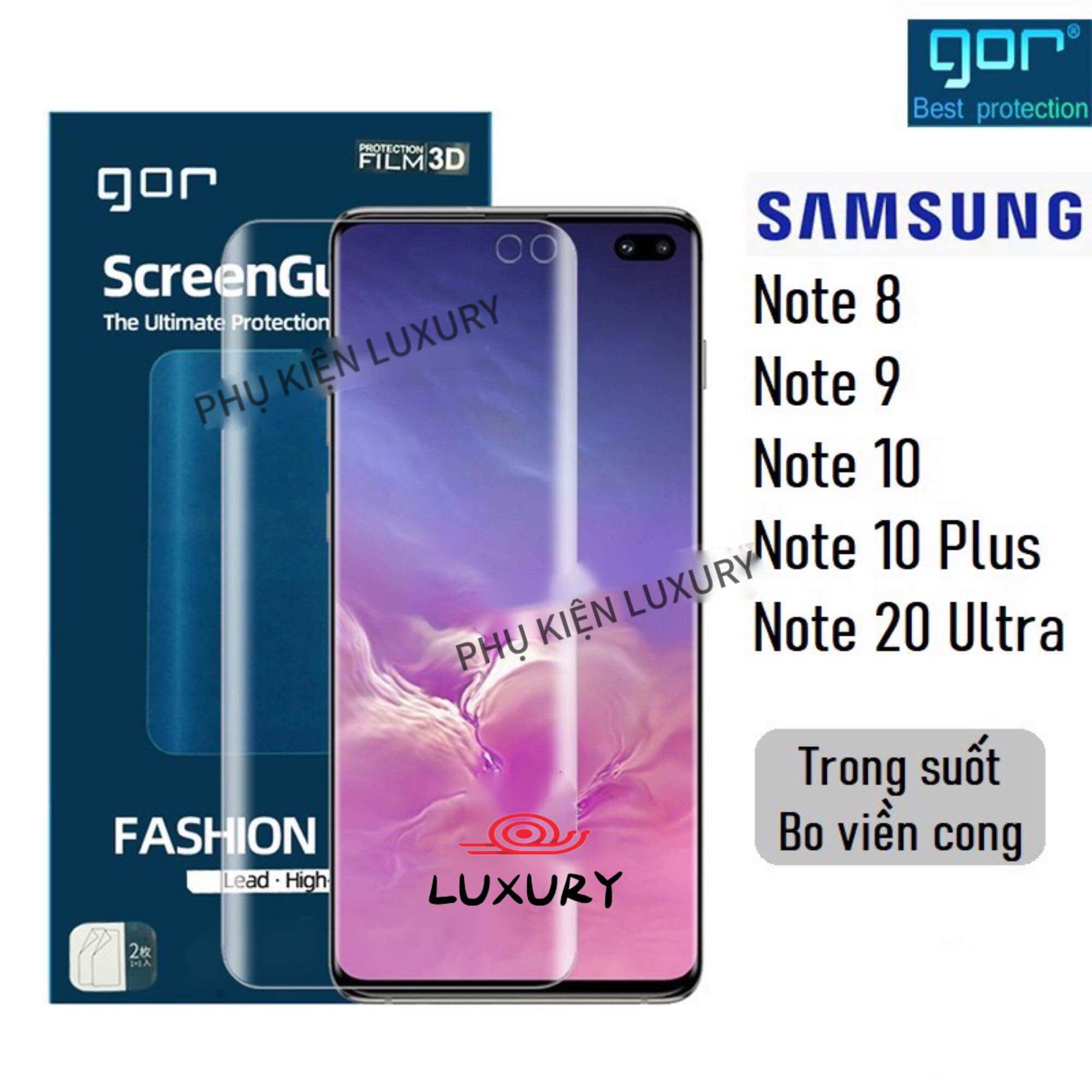 Dán dẻo gor samsung galaxy note 8/ note 9/ note 10/ note 10 plus/ note 20 ultra dán full màn 3d, trong suốt - hãng gor