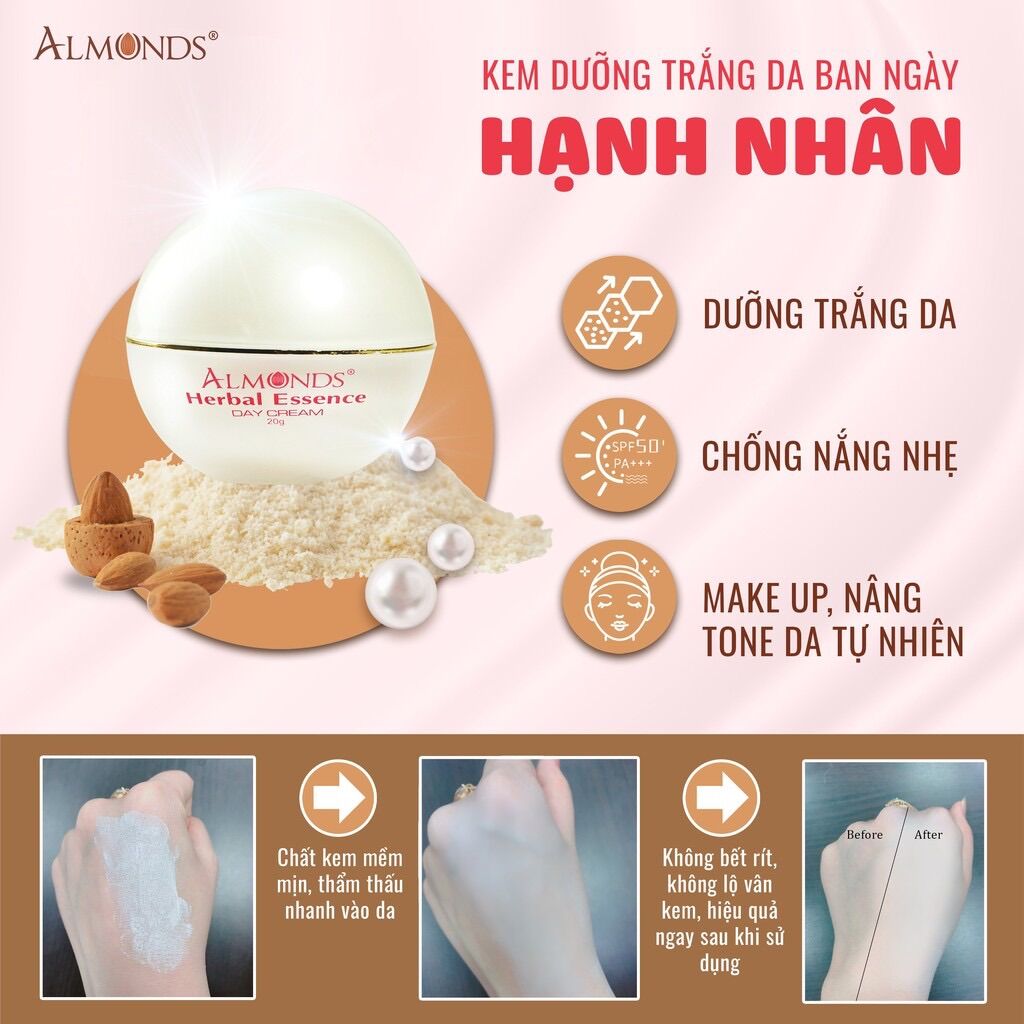 [ MỚI ]Kem ngày HẠNH NHÂN trắng mịn da Almonds ( kem nén )