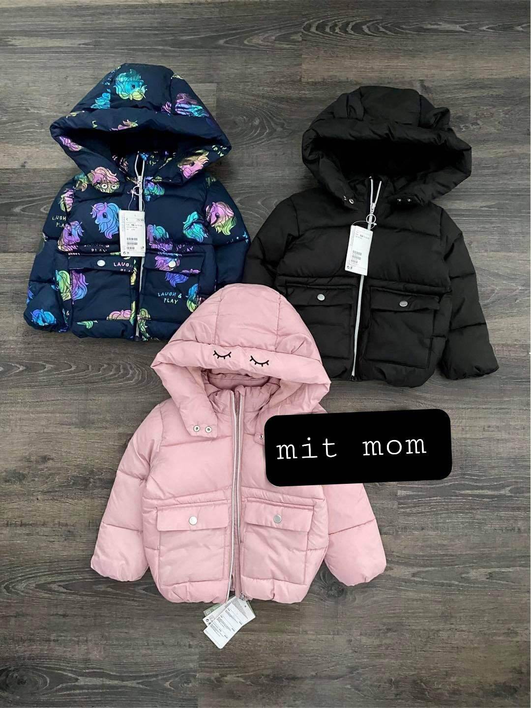 Áo khoác phao bé gái màu hồng, ngựa pony, đen ♤ mũ tháo rời ♤ mẫu mới hm xuất dư 2021