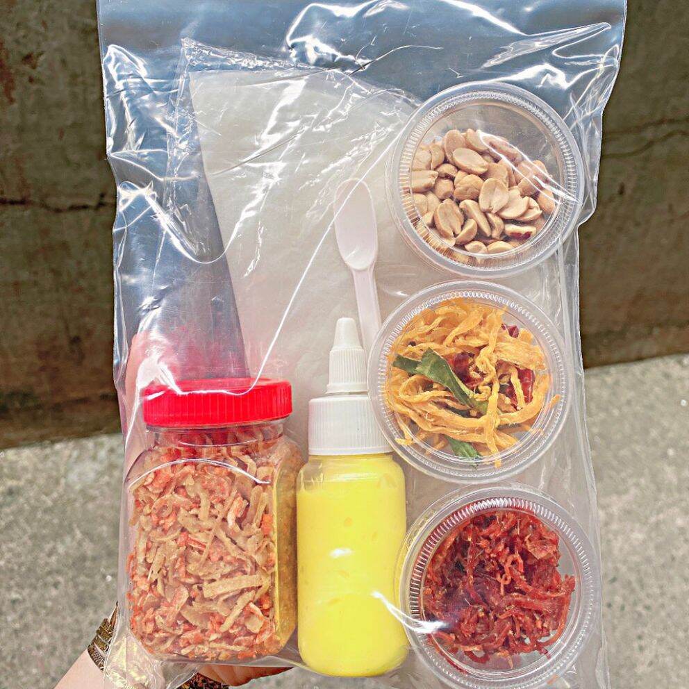 COMBO MINI: set bánh tráng phơi sương muối tép hành phi bơ béo khô gà khô bò đậu phộng