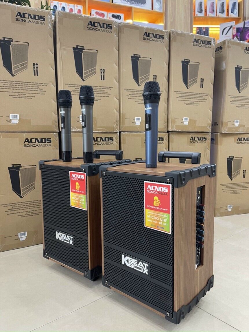 Loa karaoke mini di động Acnos CS120 (Loa 2 đường tiếng, 1 bass 20cm, 1 treble, 1 Micro karaoke UHF, công suất 50W-300W)