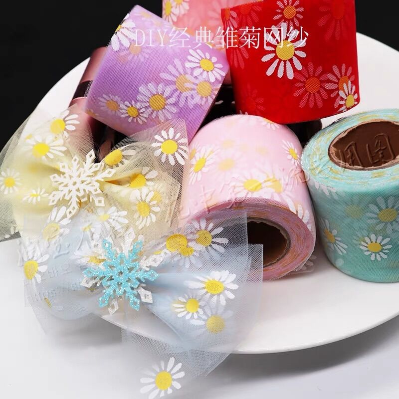 Ruy băng voan lưới hoa cúc cuộn 3m