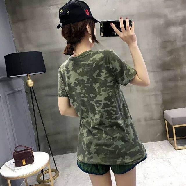 áo Thun nữ rằn ri họa tiết lính Mỹ