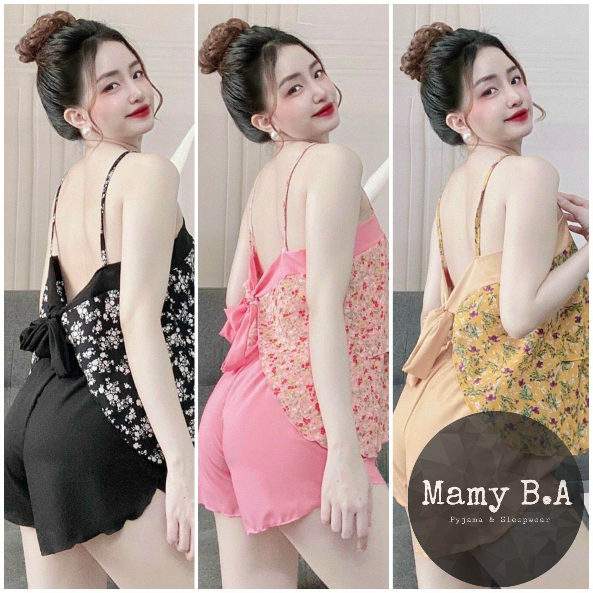 Freesize 40-58kg - bộ ngủ 2 dây quần đùi lụa hàn - đồ bộ nữ lụa loại 1 cao cấp không nhăn