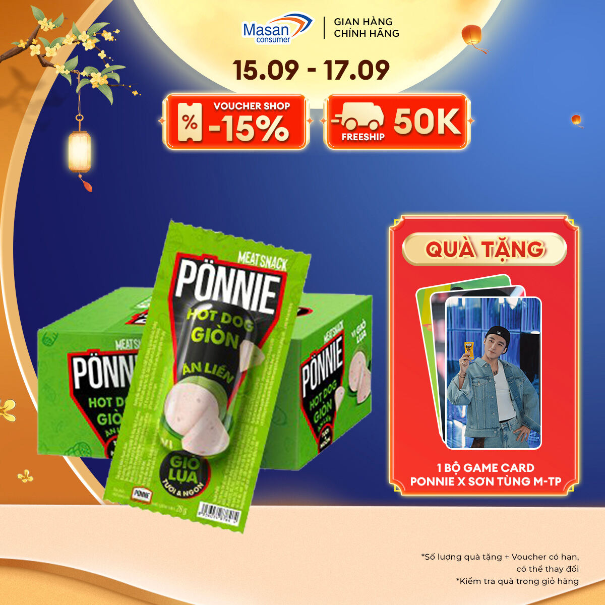 CHỈ TRONG 15.09 17.09 VOUCHER 15 CHO ĐƠN 199K Ponnie Dog Giòn Ăn Liền Vị Giò Lụa Hộp 20 Cây x 28G