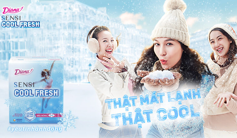 lốc 6 gói bvs  Diana  siêu mỏng cánh Sensi Cool Fresh (gói 8 miếng)