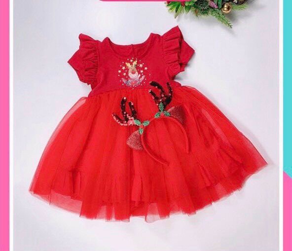 Váy đầm đỏ mặc noel cho bé gái size 8-16kg