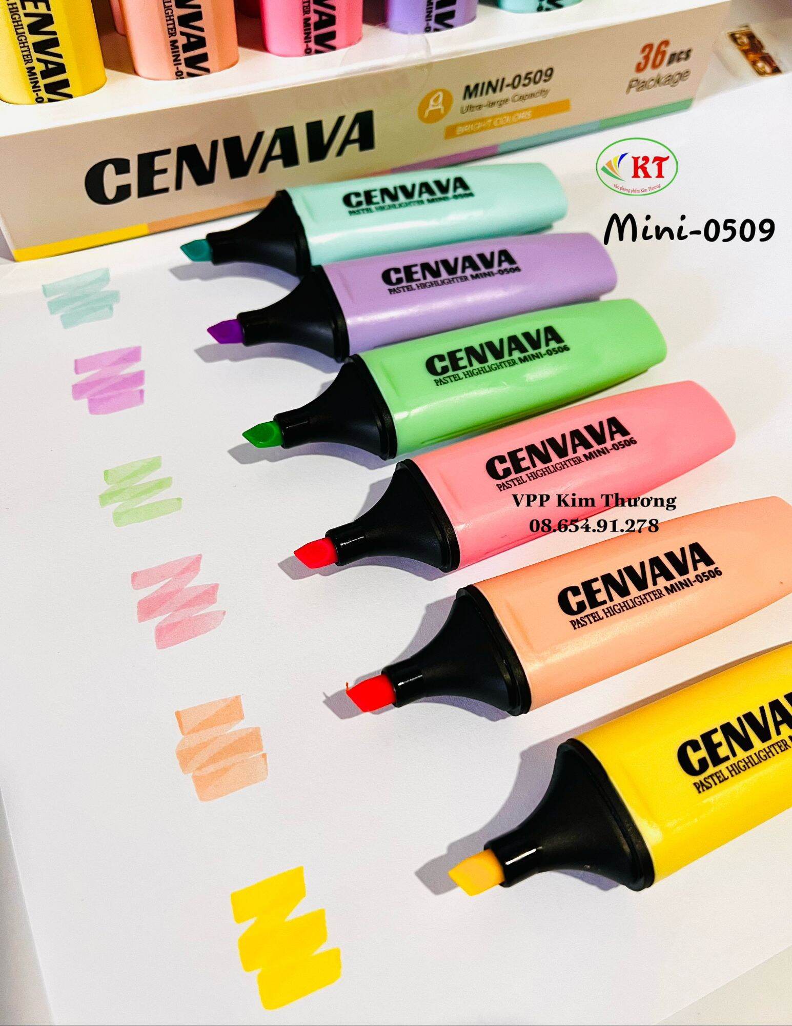 Combo 6 cây bút dạ quang lớn CENVAVA màu Pastel/ Highlighter pastel (mã: Mini-0509)