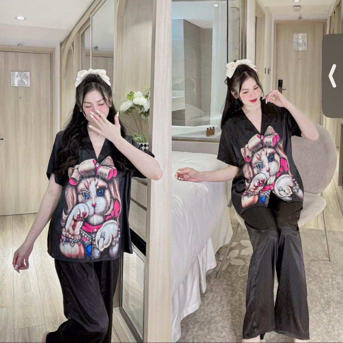 (55-75kg) Đồ Bộ Lụa Xước Bigsize Hoạ Tiết siêu kute