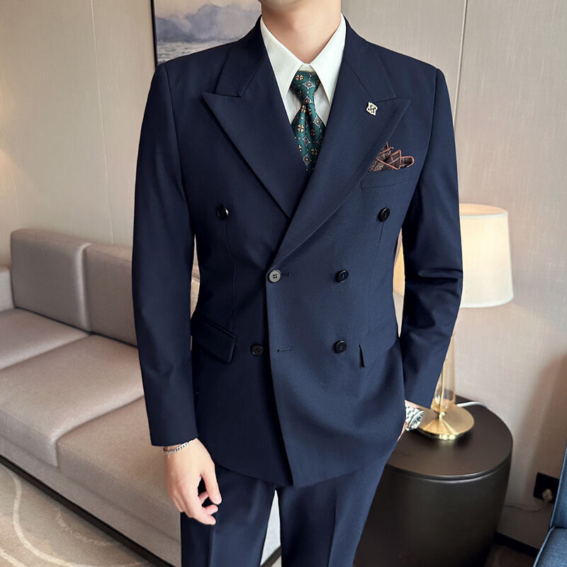 Bộ Đồ Vest Cưới Cho Nam Tay Ngắn Hai Hàng Nút Cài Quần Áo Công Sở Thường Ngày Thời Trang Mùa Thu Pol