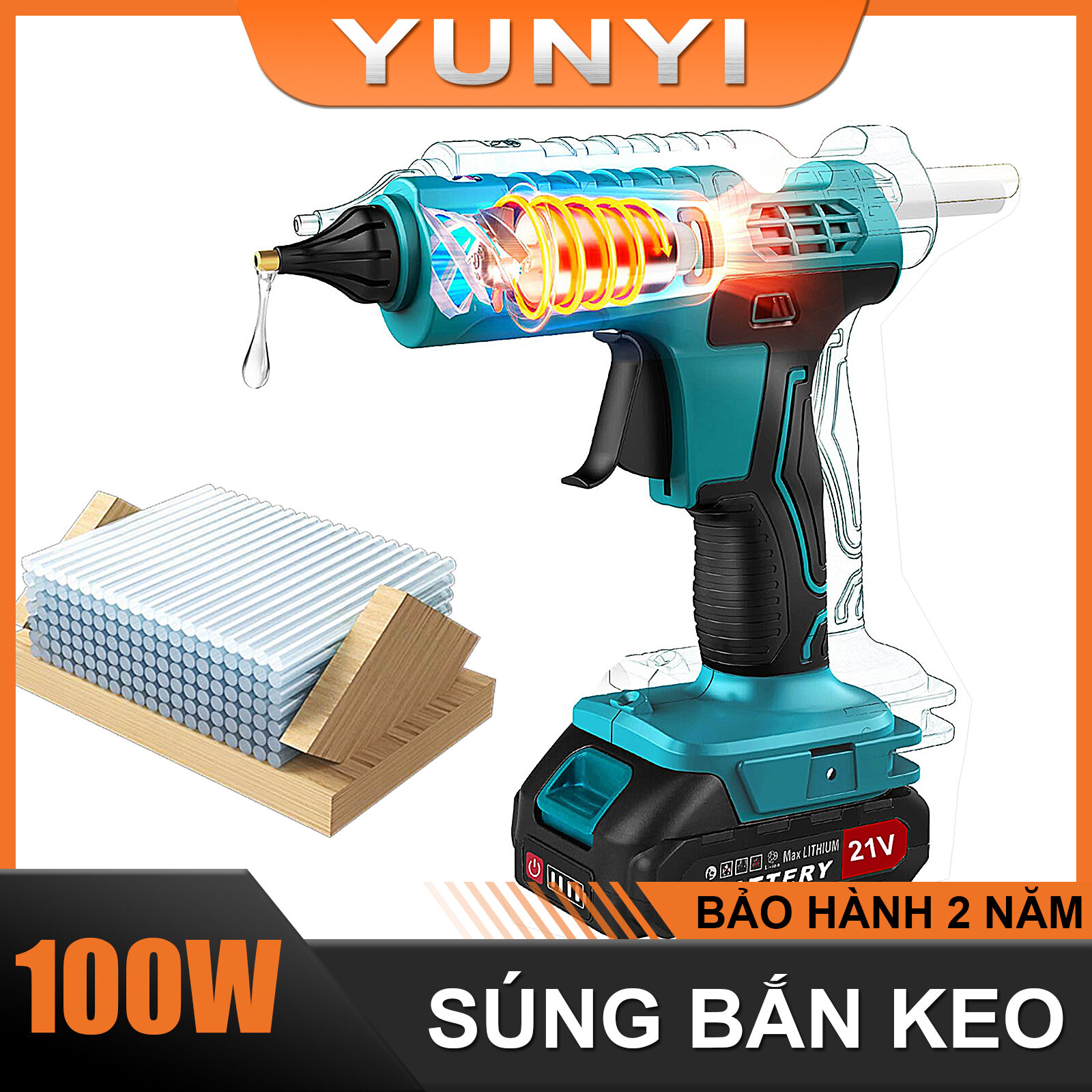 100W Súng bắn keo dùng pin lithium, 20V Súng bắn keo nến dùng pin, máy bắn keo cầm tay mini, nóng nh