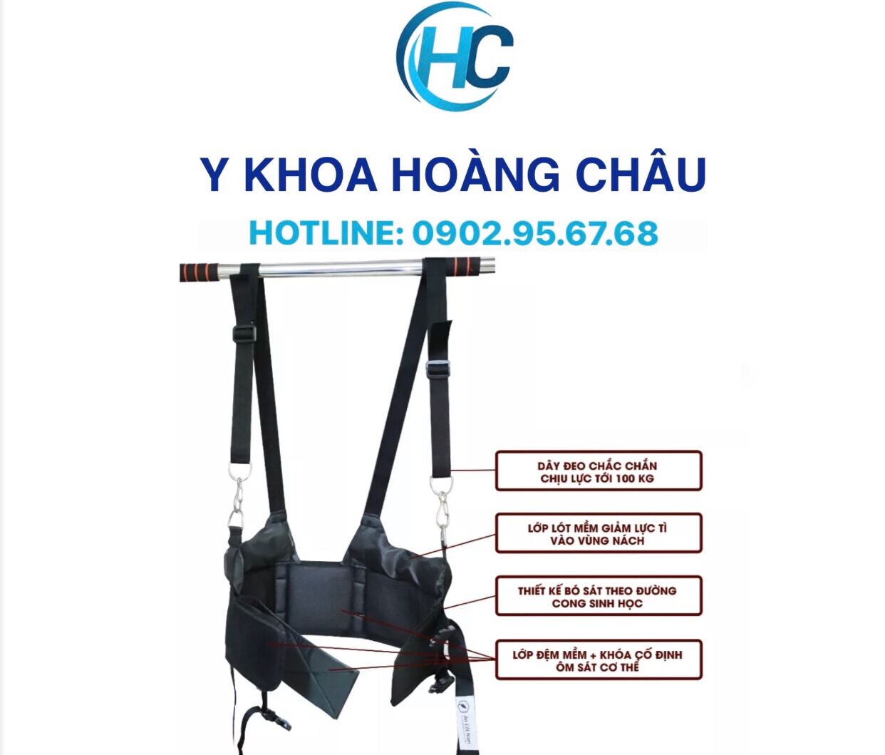 [CHÍNH HÃNG] Đai Kéo Giãn Cột Sống Lưng, Đai Treo Xà Đơn - Cải Tiến Đệm Nách, Móc Khóa Chắc Chắn Và An Toàn