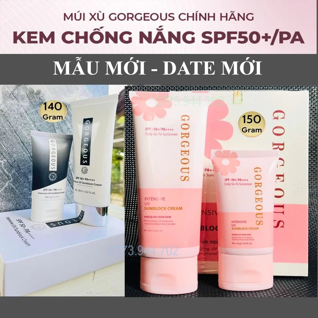[MUA1 TẶNG 1 FULL BOX] Kem chống nắng múi xù gorgeous trắng da, nâng tone, chống nước lâu trôi tuýp SPF50+PA+++