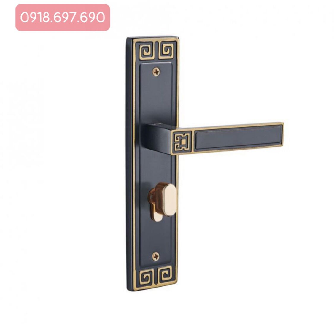 Bộ khoá tay gạt màu đen viền vàng vickini 32017 phù hợp cho cửa gỗ thông phòng - cửa wc