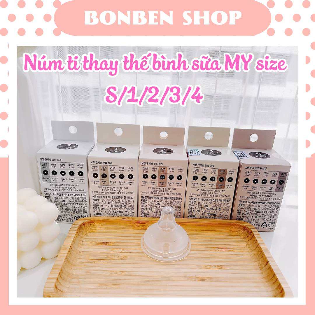 NÚM TI THAY THẾ BÌNH SỮA MOYUUM HÀN SIÊU MỀM MẠI, ĐỦ SIZE 1 2 3 4; BONBEN SHOP CAM KẾT HÀNG CHÍNH HÃNG