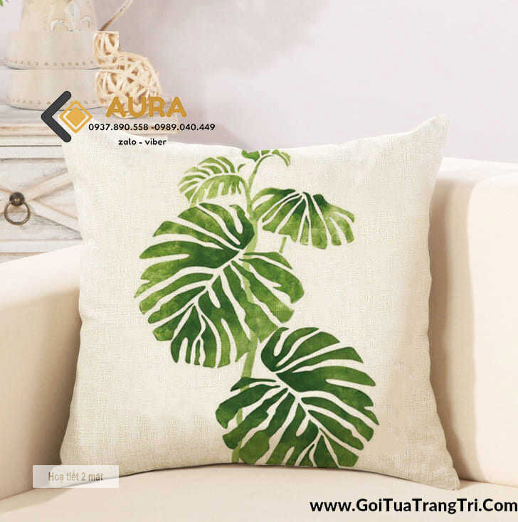 Gối tựa sofa họa tiết lá cây gối tựa lưng văn phòng tropical gối sofa lá cây tươi mát gối trang trí cao cấp