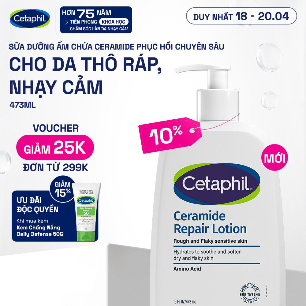 Sữa dưỡng ẩm phục hồi chuyên sâu cho da khô ráp, bong tróc, nhạy cảm Cetaphil Ceramide Repair Lotion 473ml