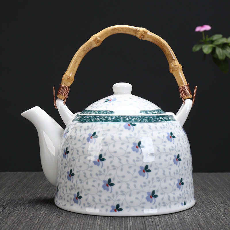 Large Capacity Ceramic Teapot Loop-Handled Teapot Kettle Teapot 1000 Jingdezhen High Grade and White Porcelain Restaurant Teapot