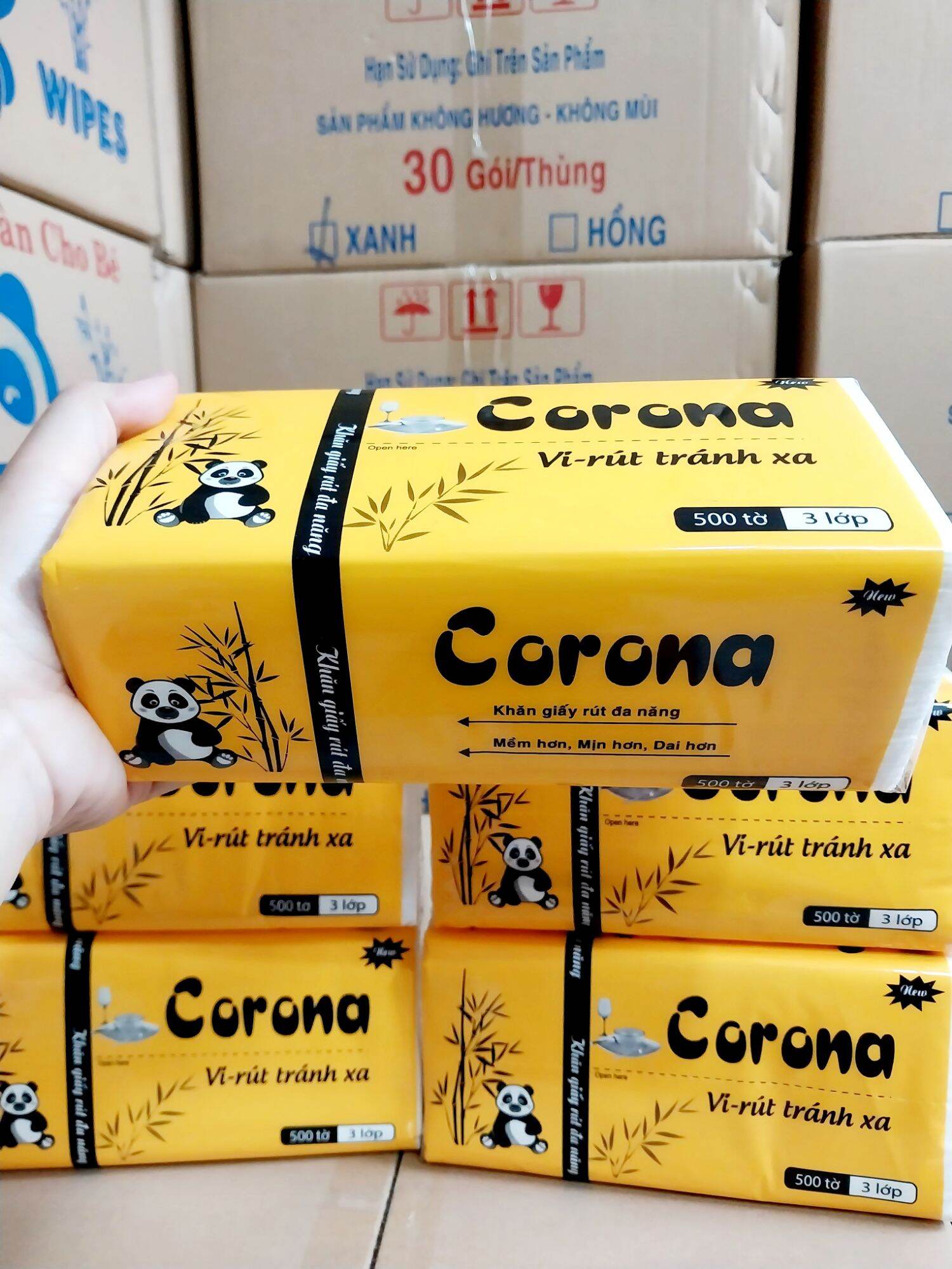 [ LỐC 5 GÓI ] Khăn Giấy Rút CORONA 500 Tờ 3 Lớp Gói Lớn