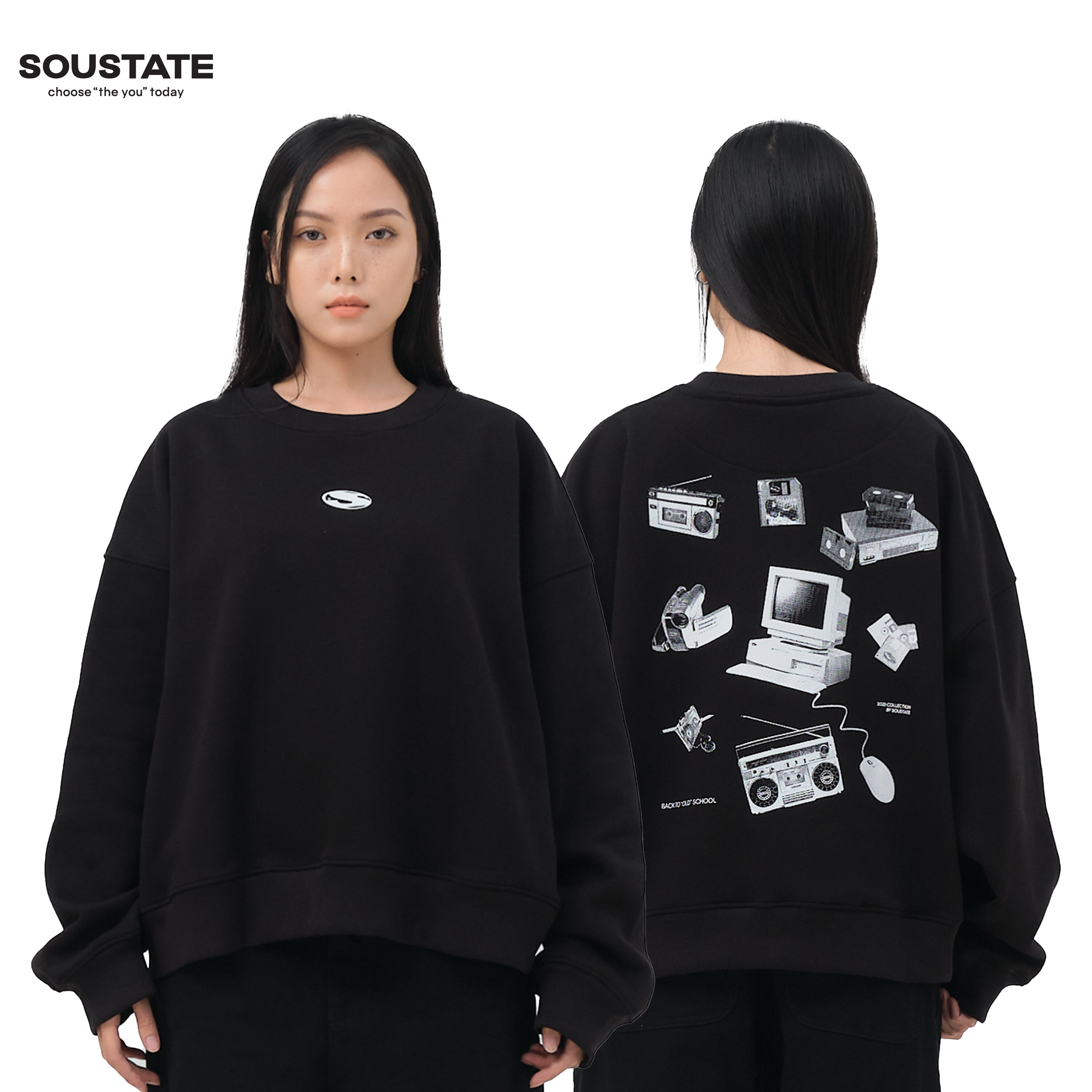 ÁO SWEATER BOXY SOUSTATE PUZZLE (ĐEN)