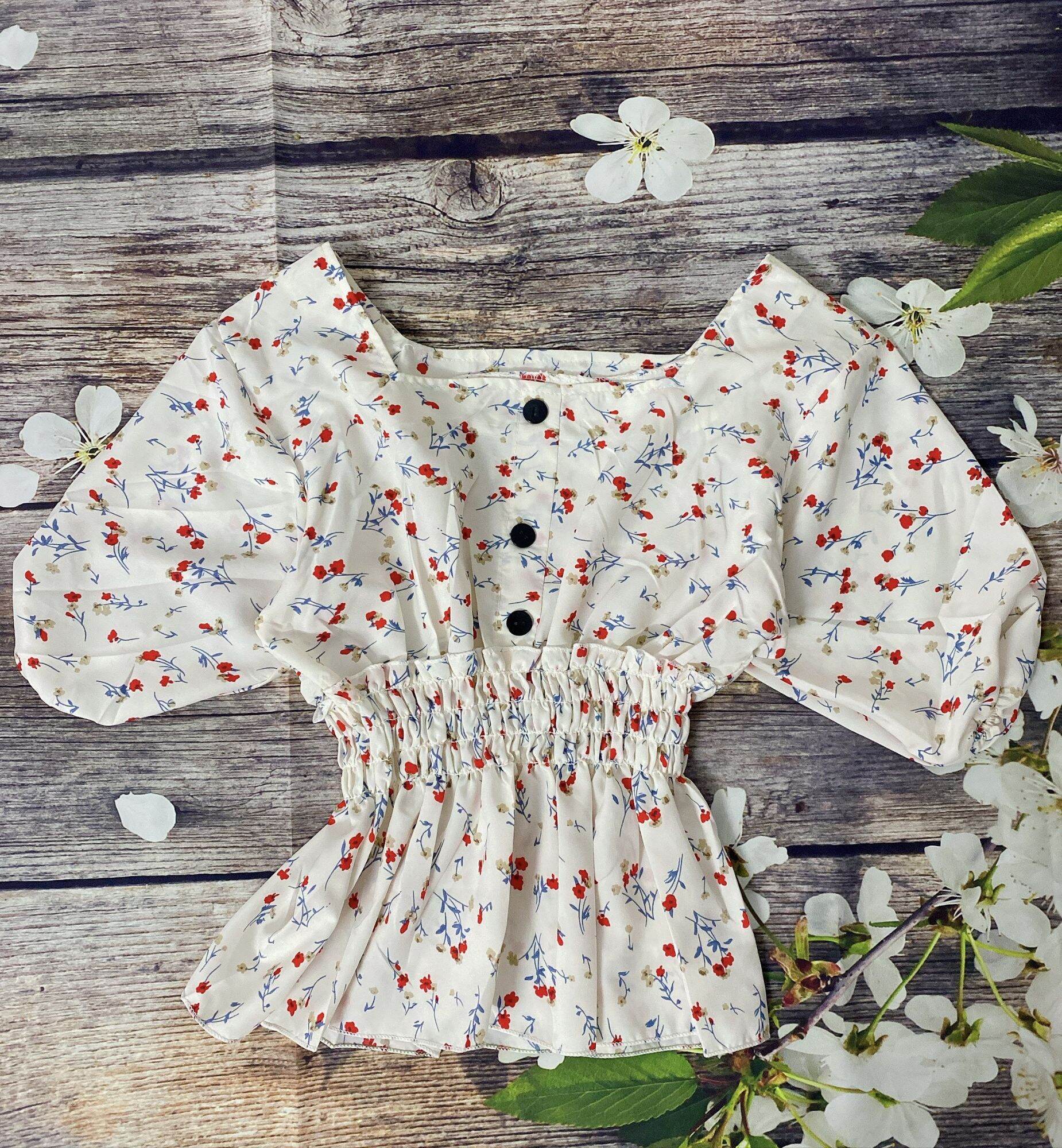 ❤️Áo Nữ Hoa Đính Cúc Đủ Màu Tiểu Thư Chất Lụa Thái