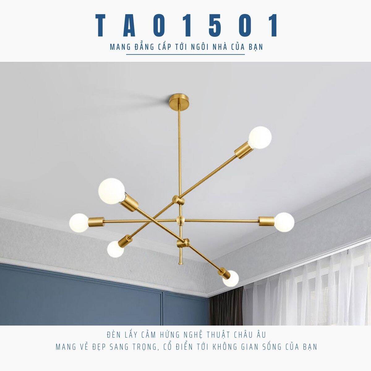 Đèn chùm 6 bóng simple ta4744 tao1501 chao thủy tinh thân thép mạ đồng sang trọng trang trí phòng khách, nhà hàng, khách sạn