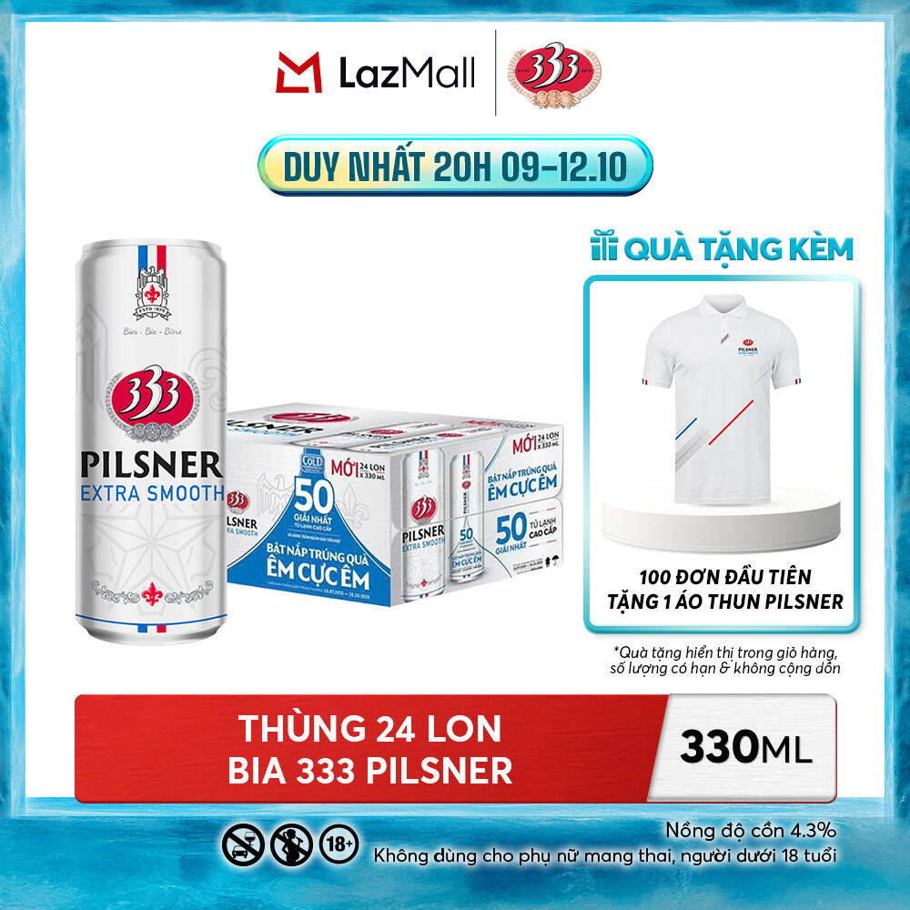 [Livestream] Nồng độ cồn 4.3% - Thùng 24 Bia 333 Pilsner 330ml