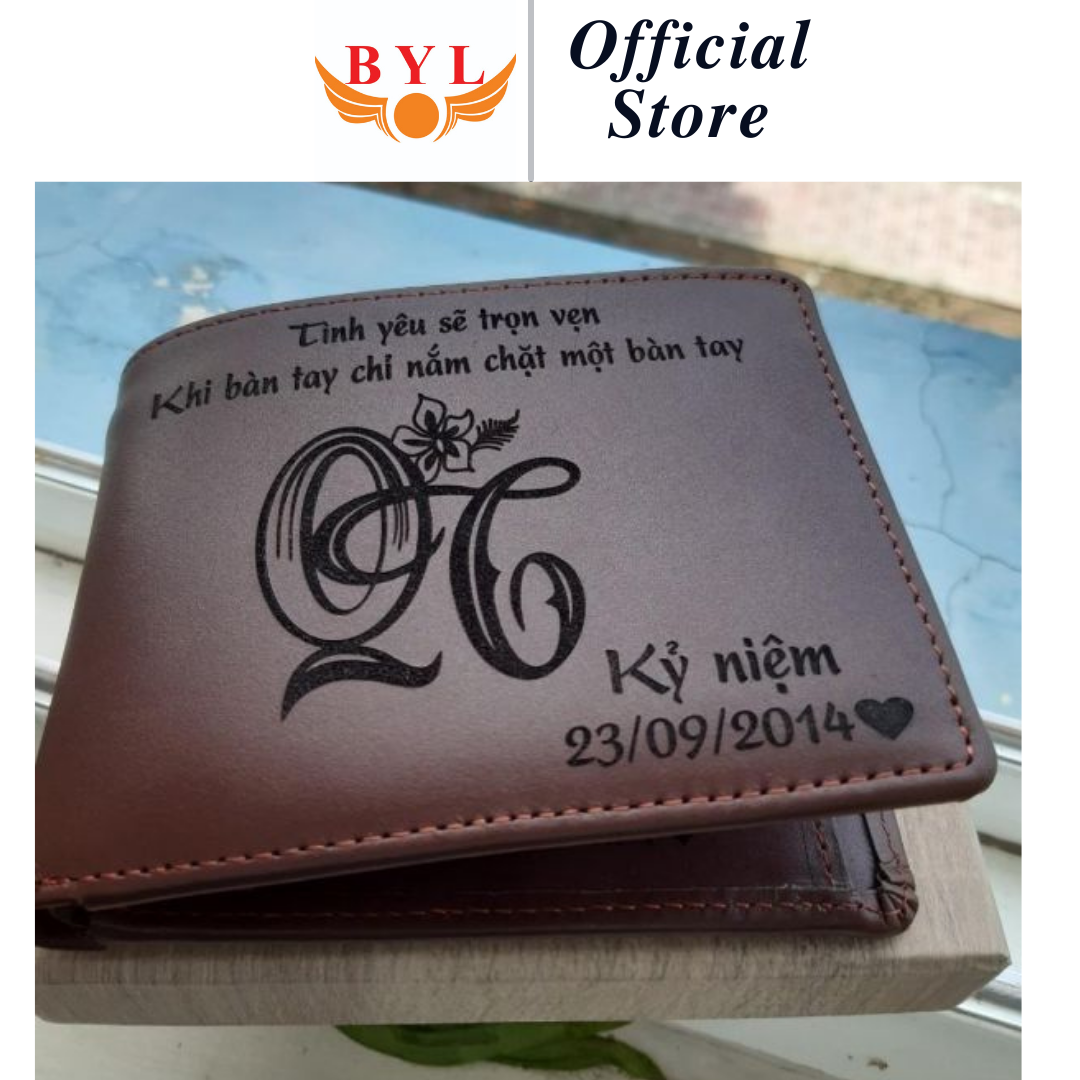 Bóp da bò BYL/Ví Nam Da Bò Khắc Hình/Ví khắc tên