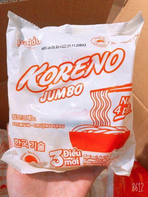 Mì Jumbo Koreno vị bò, gà, Tôm, kim chi