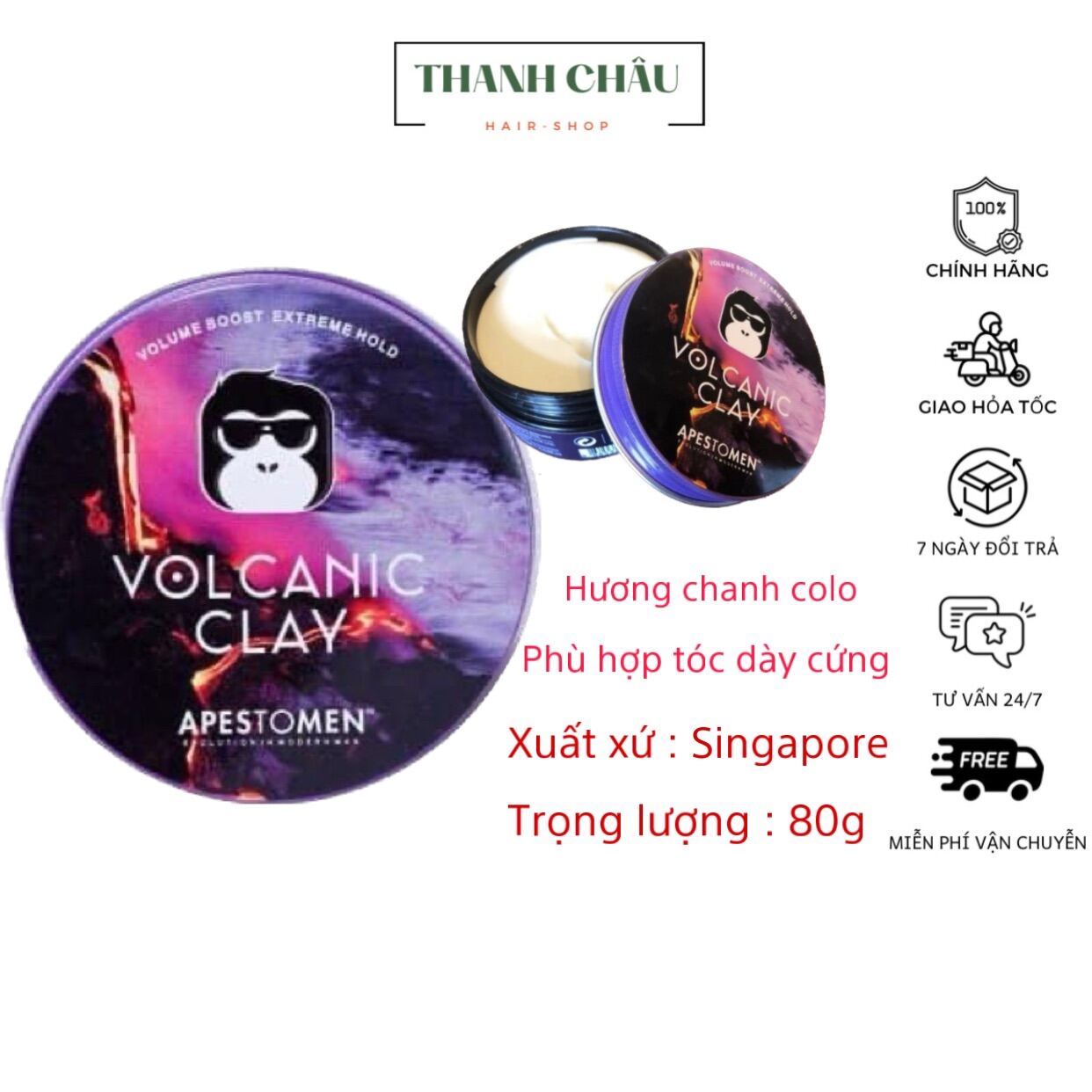 Sáp Vuốt Tóc Nam Không Khô Tóc Volcanic Clay, Sáp Vuốt Tóc Nam Cao Cấp Không Rít Tóc 80g