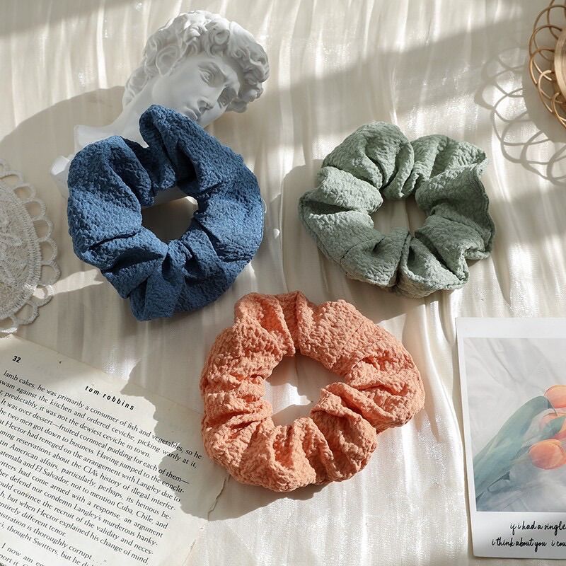 Cột tóc vải đũi trơn Scrunchies màu pastel dễ thương