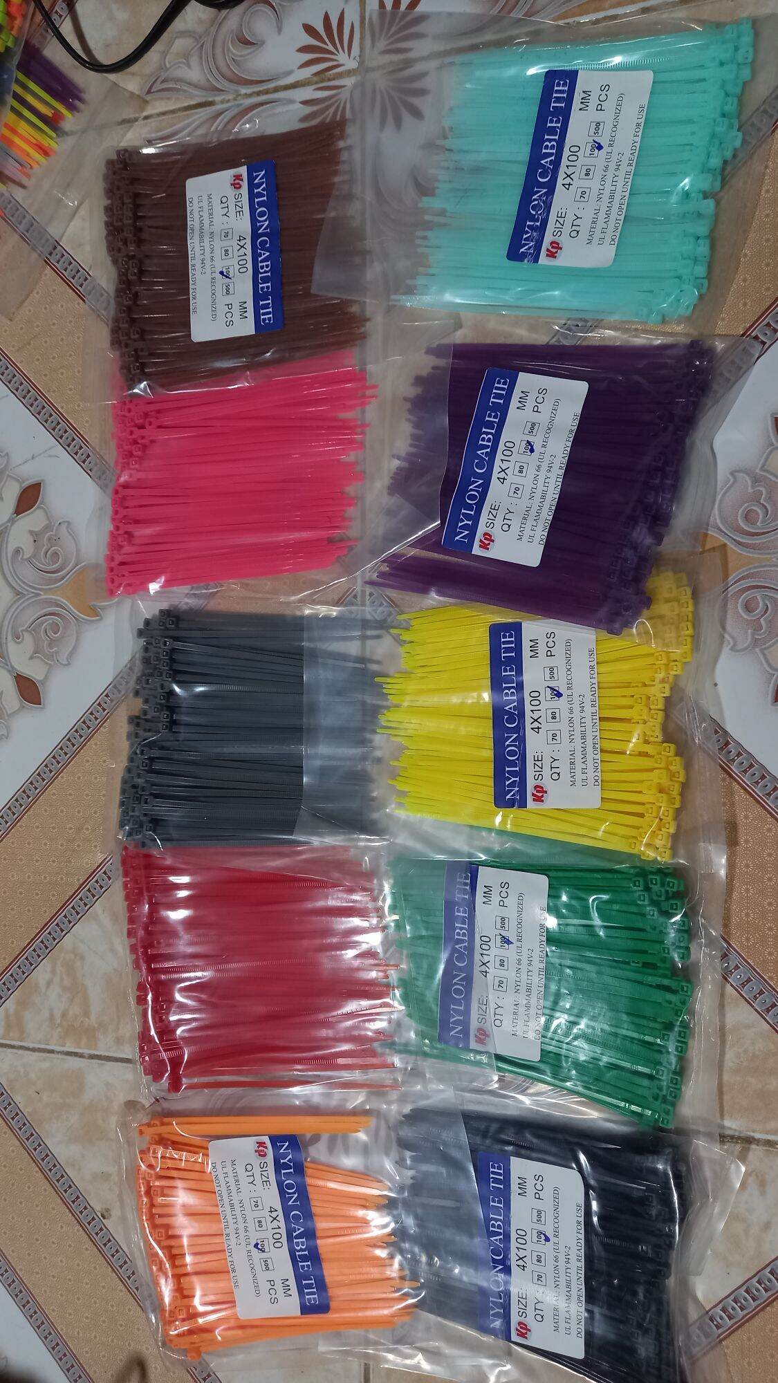 Dây rút 10 màu 10 bịch = 1000 sợi 2.4×100 mm
