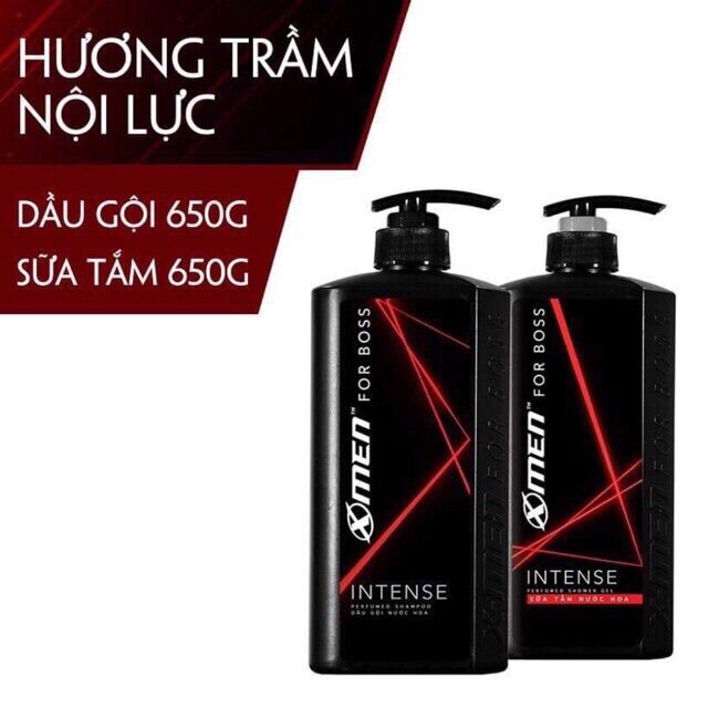Combo dầu gội nước hoa + sữa tắm nước hoa x-men for boss intense 650g