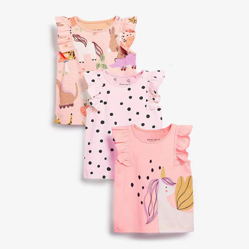 Áo Phông Tay Ngắn Cotton Bé Gái Trang Phục Trẻ Em Mỏng Mẫu Mới Mùa Hè Áo Ba Lỗ Đáng Yêu Màu Hồng Chấm Bi Cho Bé Áo Cổ Tròn 8