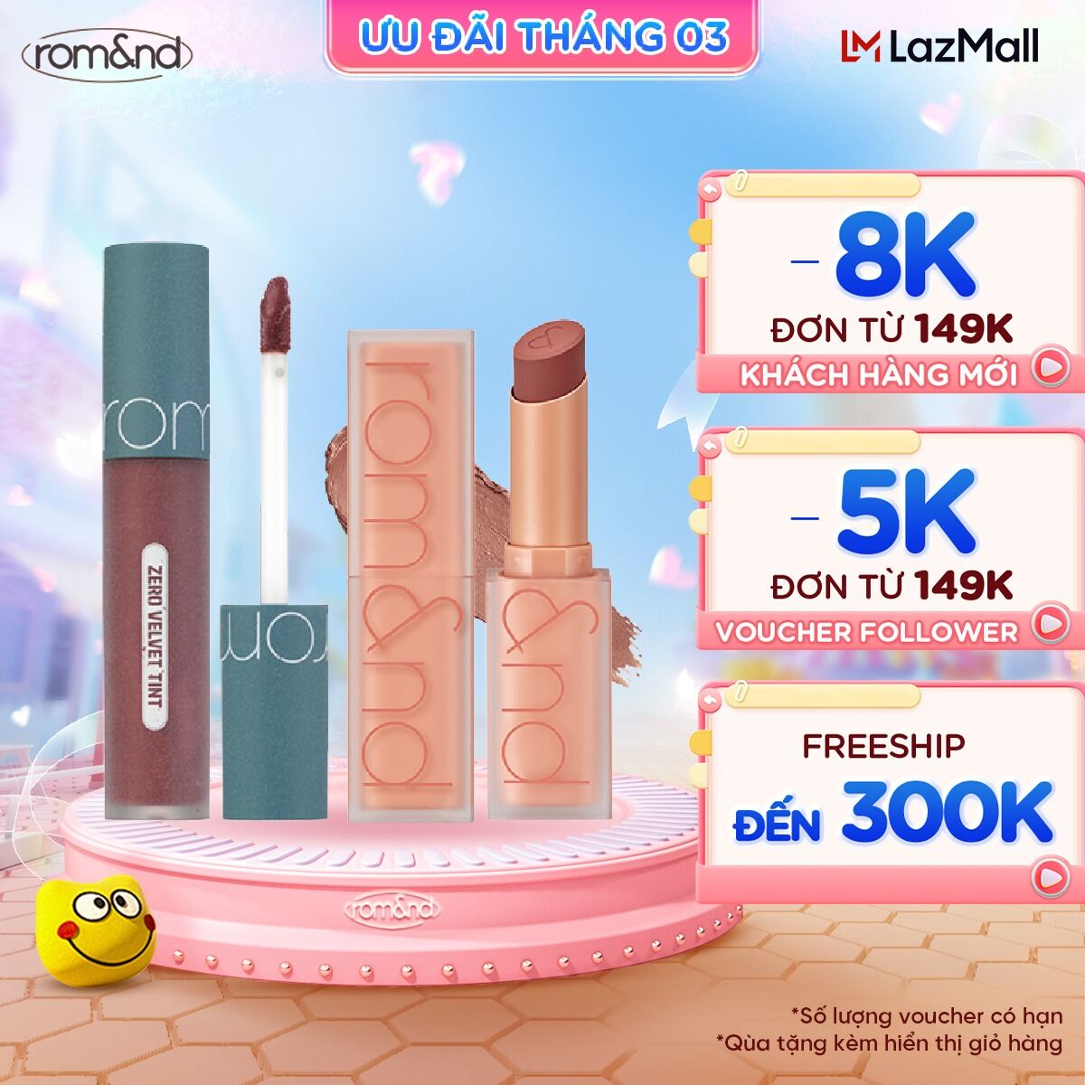 Combo Son kem lì Romand Zero Velvet Tint + Son Thỏi Romand Zero Matte Lipstick