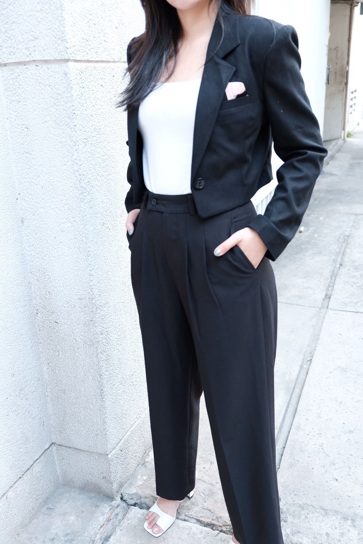 Olalastudio quần tây đen ống rộng alva trousers