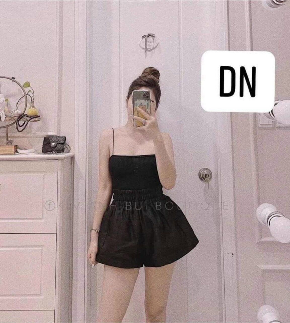 Quần đùi chun phồng tacta đen sang xịn