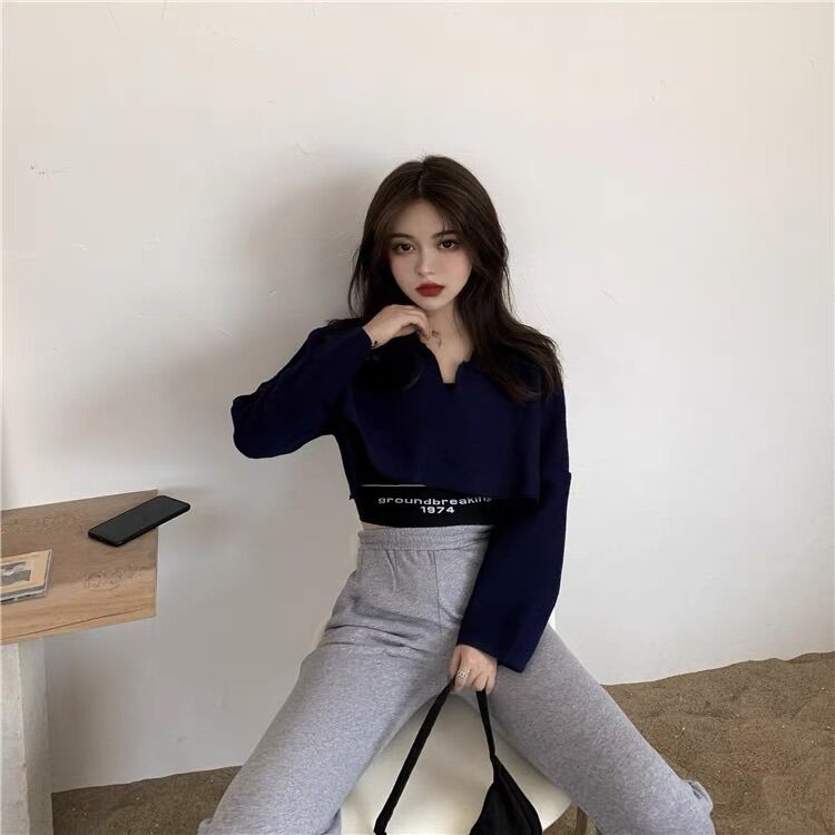 Set áo 2 món croptop tay dài cổ bẻ 1974🌞