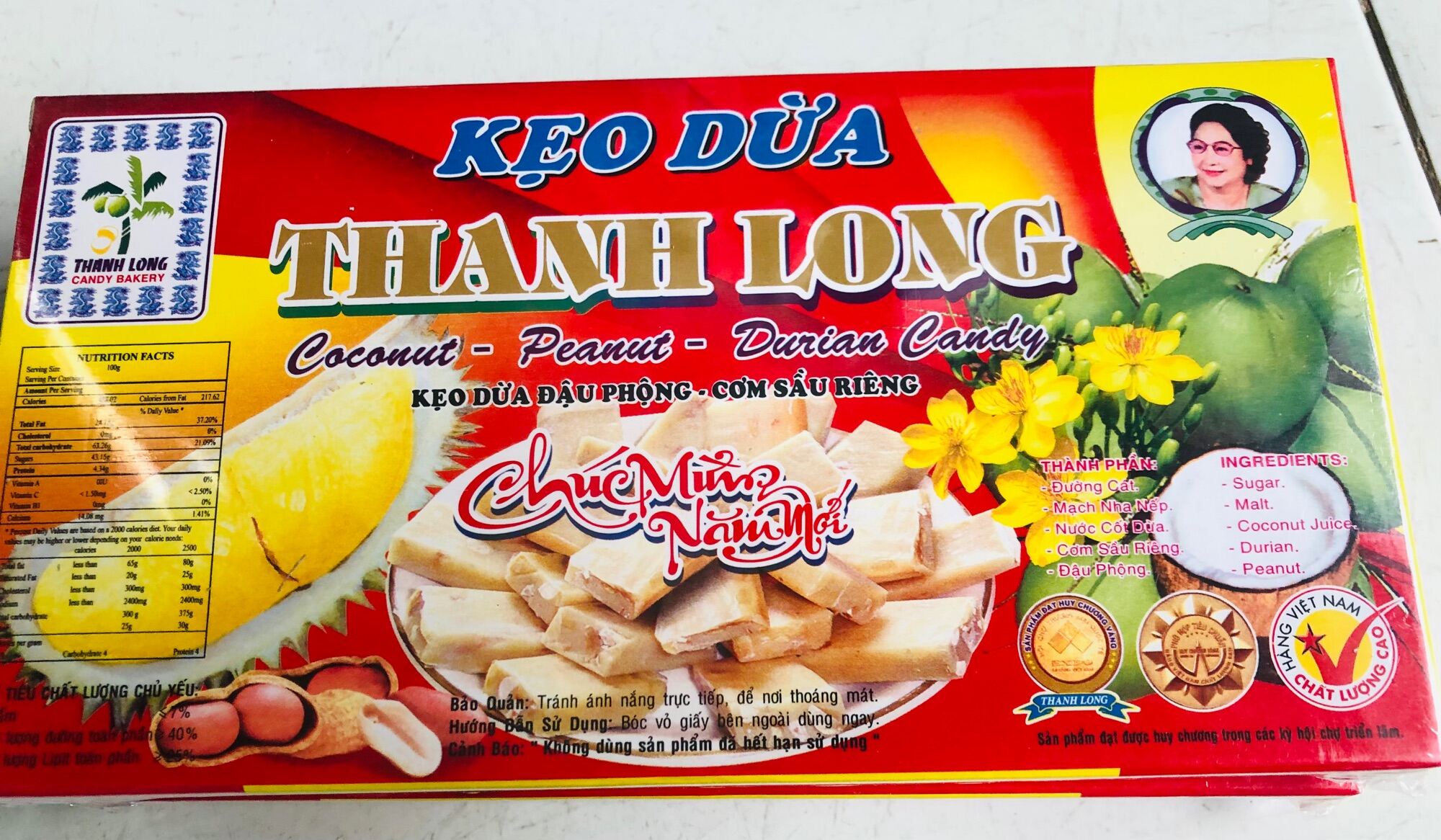 Combo 2 hộp kẹo dừa Bến Tre đậu phộng sầu riêng 500gram Thanh Long